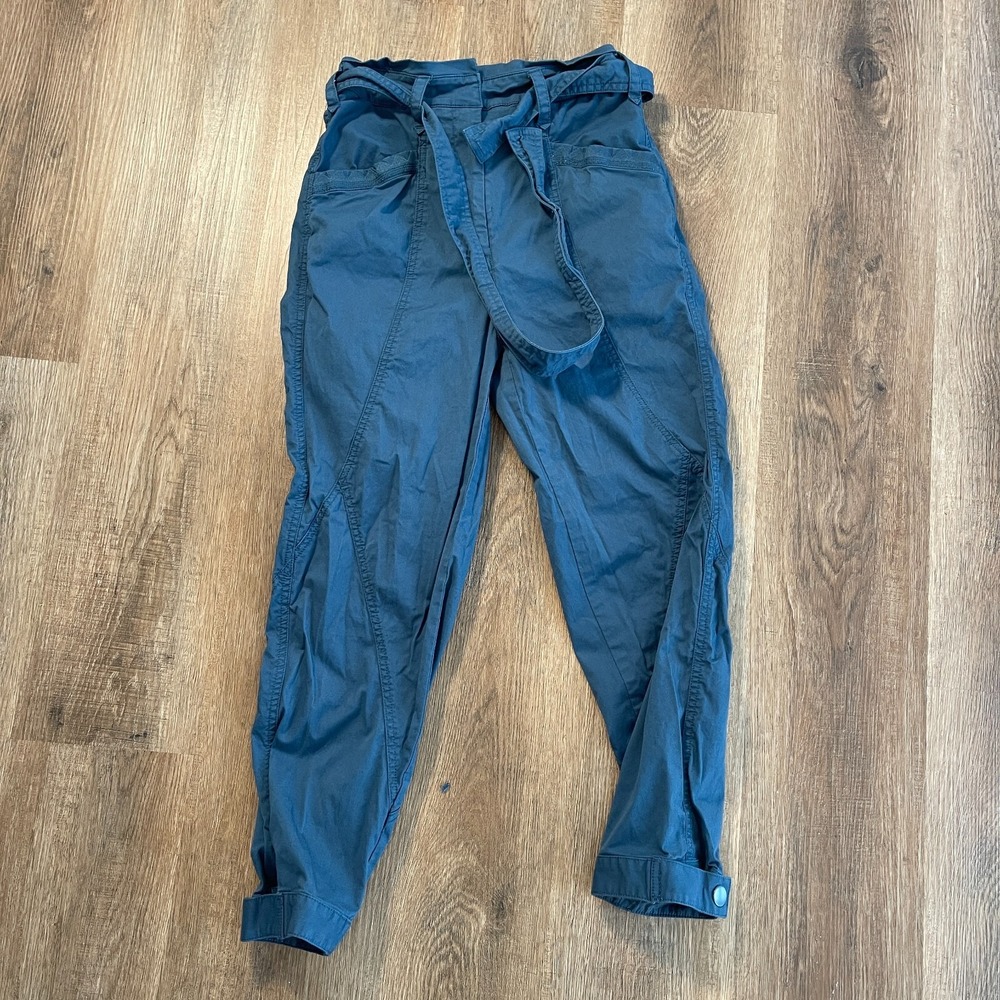 Anthropologie Teal Blue High Rise Tapered Tie Waist Utility Pants Womens Size 0